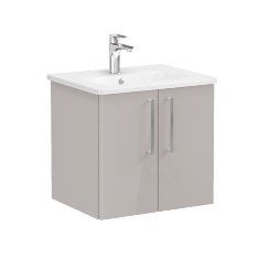 Vitra Root 66357 Lavabo Dolabı, Kapaklı, 60 cm, Parlak Sahra Beji, Yuvarlak Lavabolu